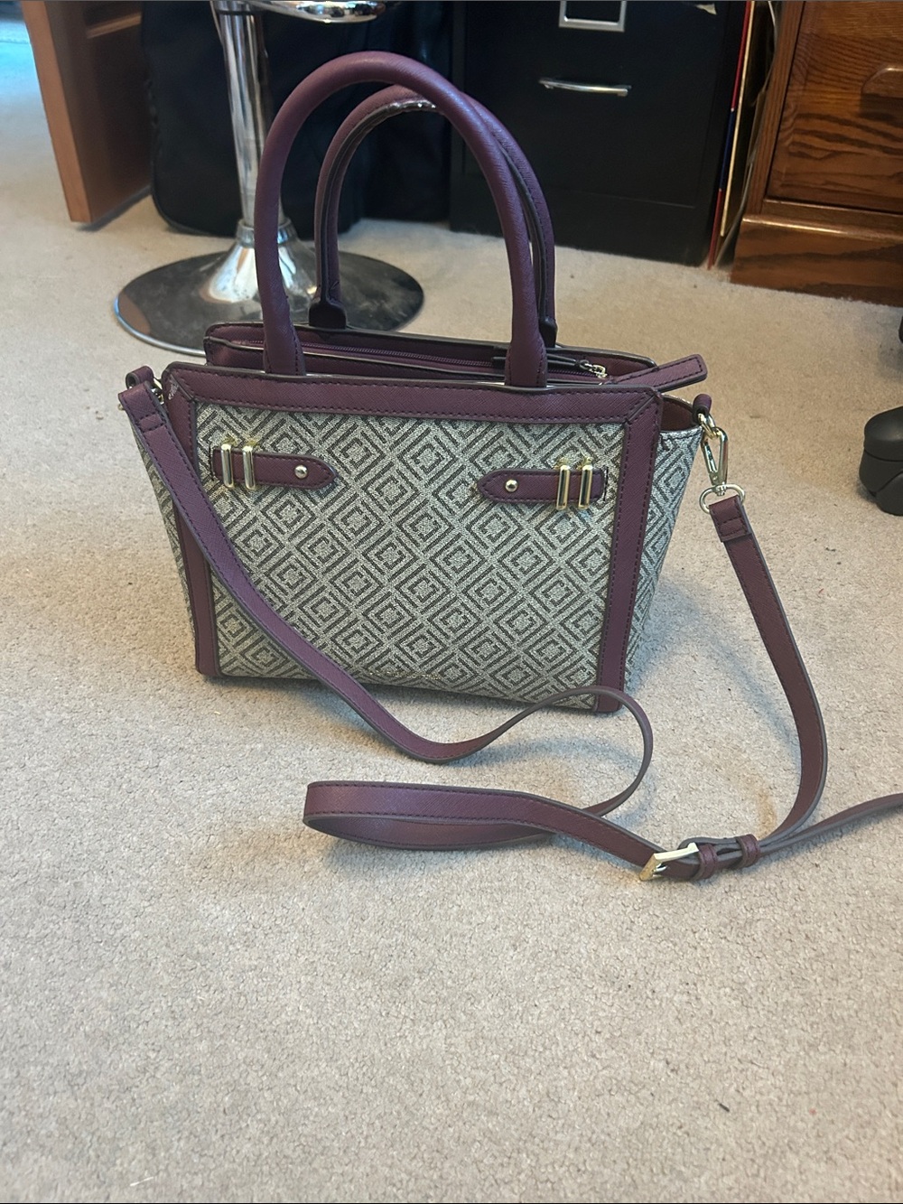Liz Claiborne Two-Way Satchel with Plum Trim